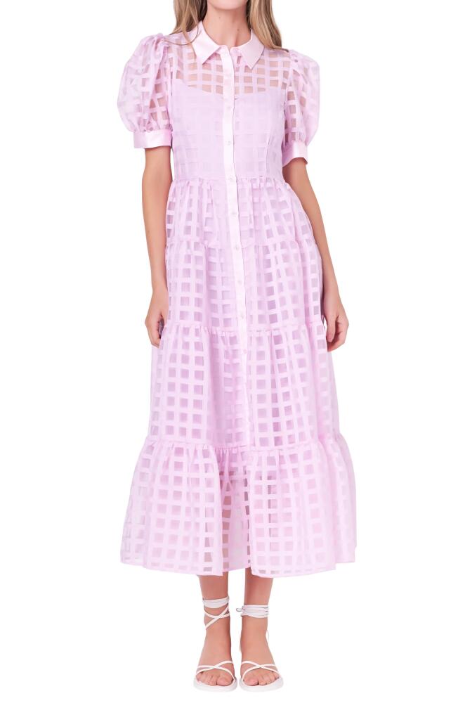 English Factory Grid Pattern Tiered Midi Shirtdress in Lilac Cover