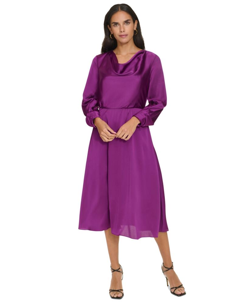 Jessica Howard Petite Cowl-Neck Long-Sleeve Fit & Flare Dress - Fuchsia Cover