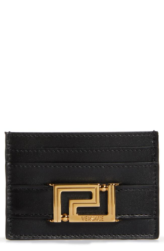 Versace La Greca Leather Card Case in Black/Versace Gold Cover