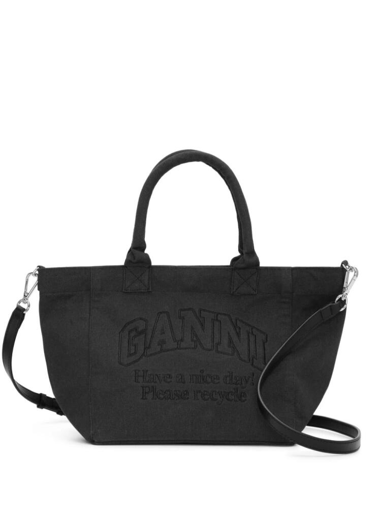 GANNI logo-embroidered tote bag - Black Cover