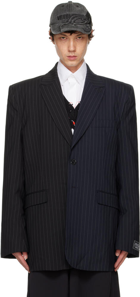 VETEMENTS Black & Navy Split Deconstructed Tailored Blazer Cover