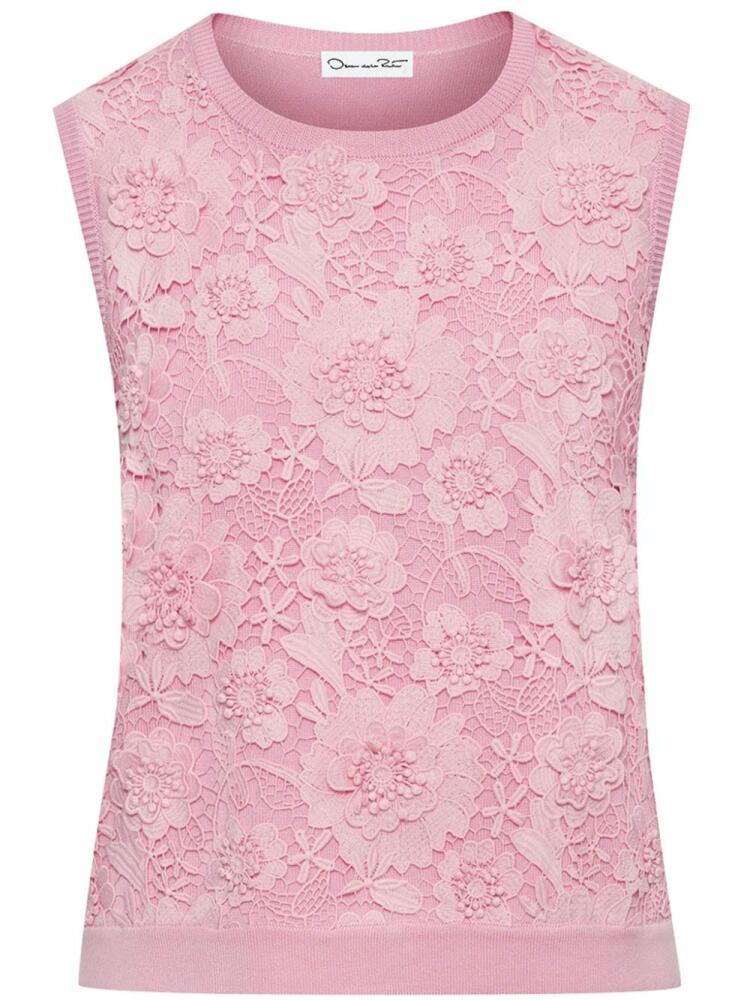 Oscar de la Renta floral guipure silk-blend tank top - Pink Cover