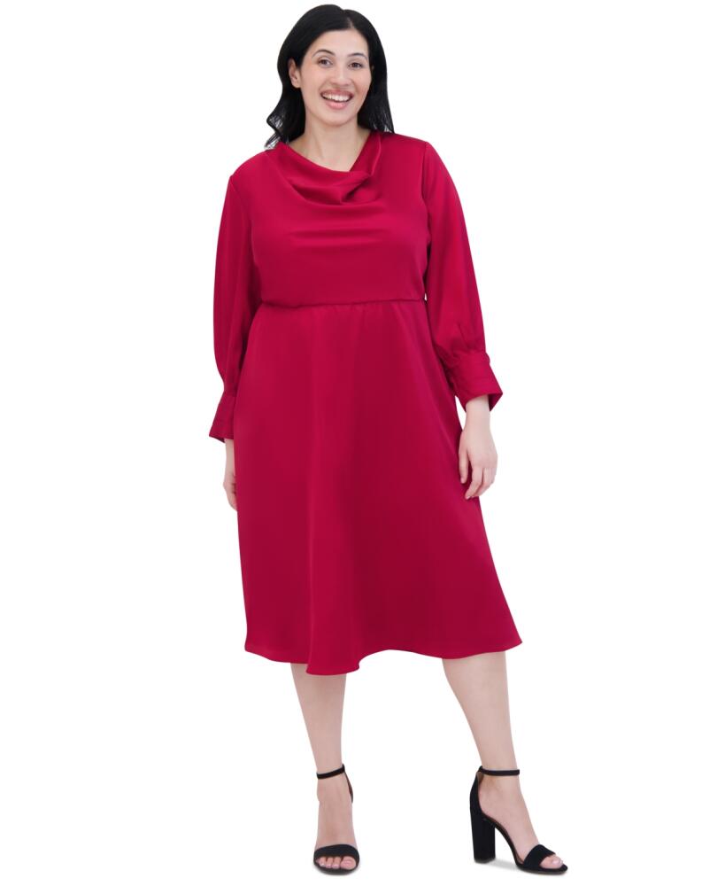 Jessica Howard Plus Size Satin Cowlneck Midi Dress - Fuchsia Cover