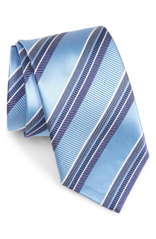 David Donahue Stripe Silk & Cotton Tie in Blue Cover