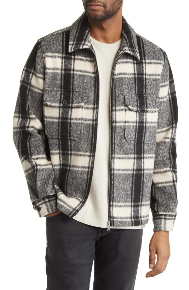 AllSaints Honshu Relaxed Fit Plaid Fleece Jacket in Jet Black/Ecru Cover