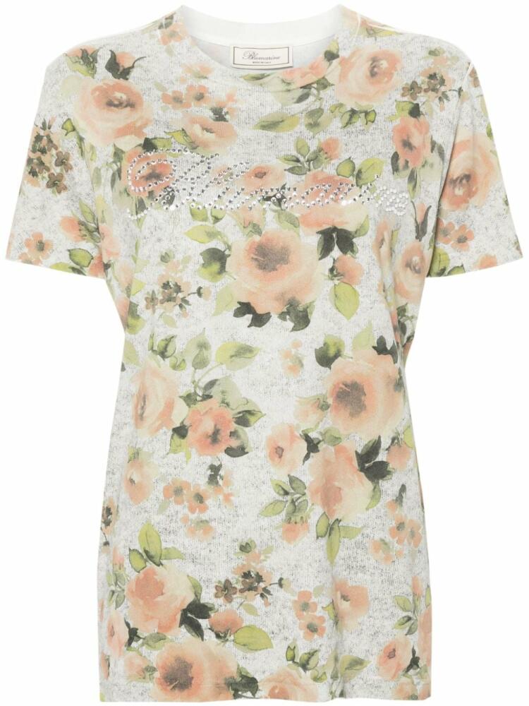 Blumarine rose-print jersey T-shirt - Grey Cover