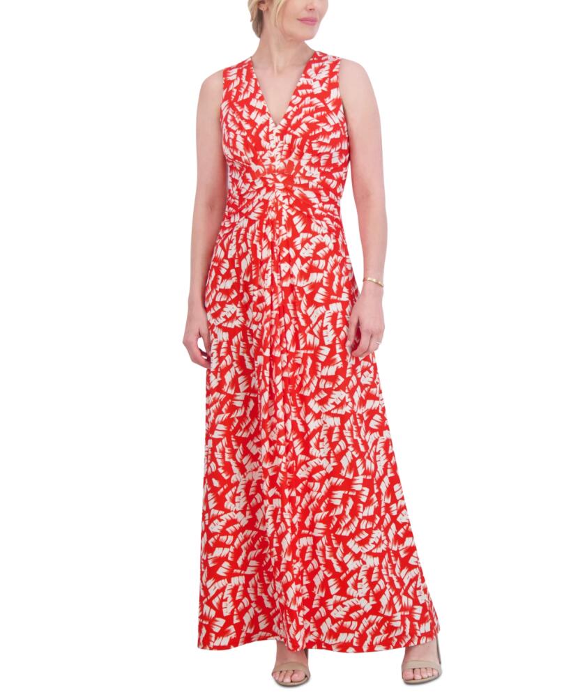 Jessica Howard Women's Printed Ruched Maxi Dress - Red Cream Cover