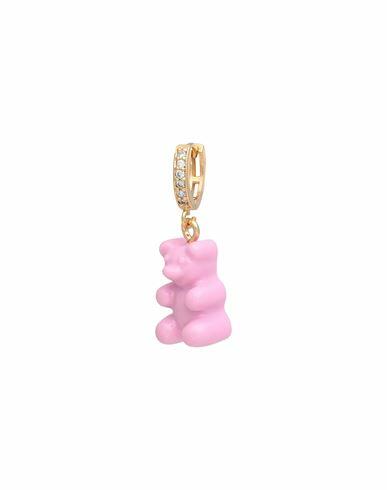 Crystal Haze Nostalgia Bear Hoop Woman Single Earring Pink Brass, 750/1000 gold plated, Cubic zirconia, Resin Cover