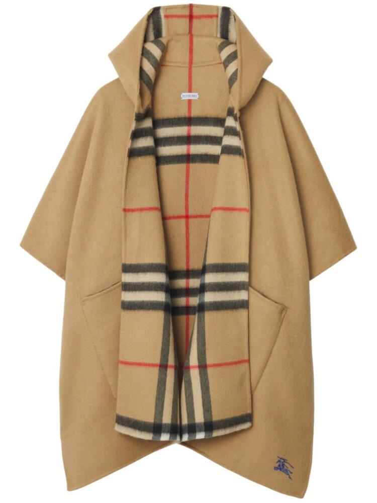 Burberry EKD-embroidered hooded cashmere cape - Neutrals Cover