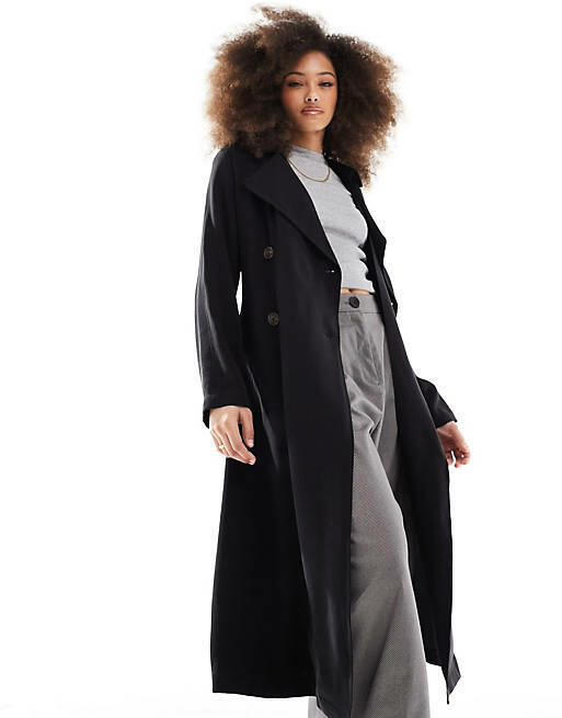 ASOS DESIGN soft midi trench coat in black Cover