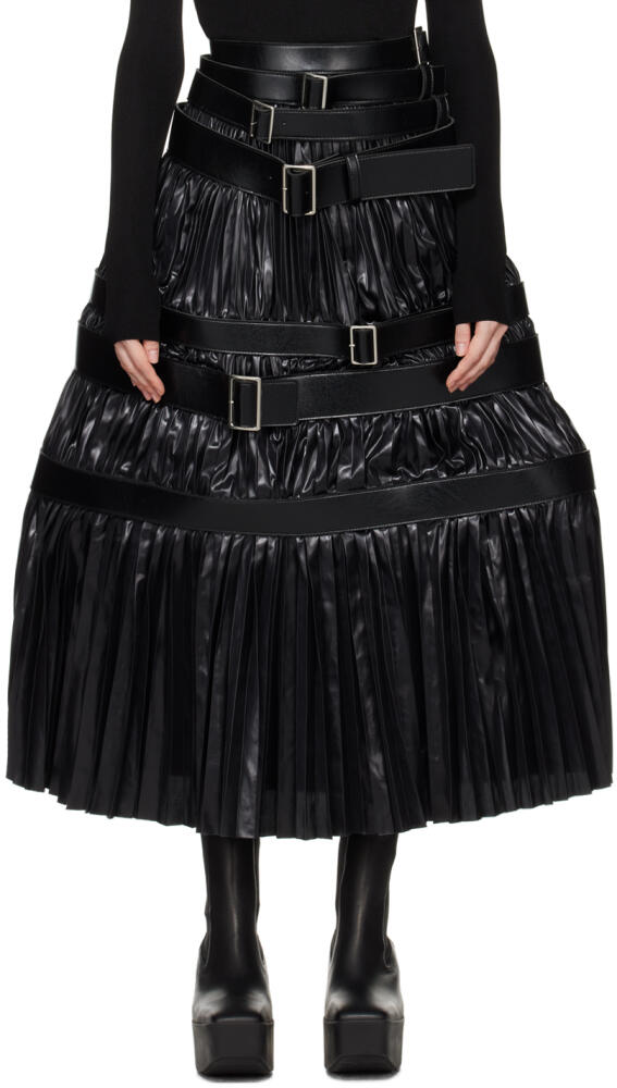 Junya Watanabe Black Tiered Belted Maxi Skirt Cover