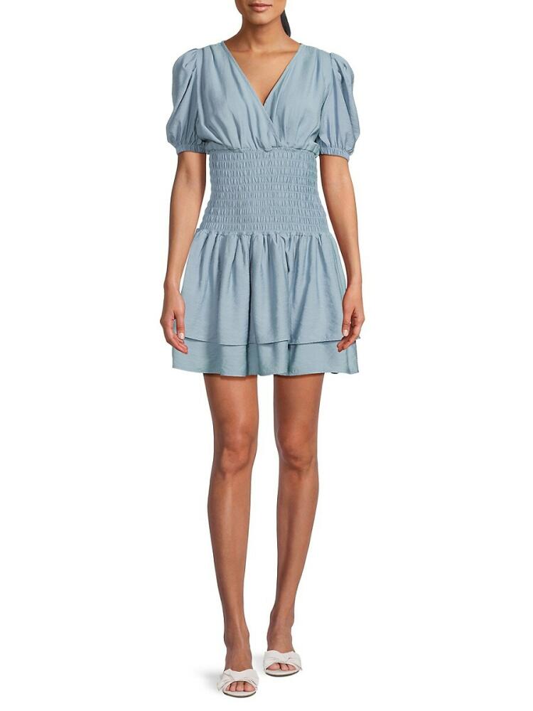 Lea & Viola Women's Smock Tiered Mini Dress - Blue Cover