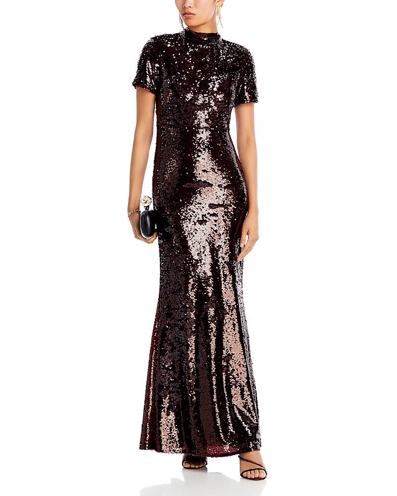 Self-Portrait Mock Neck Sequin Gown Cover