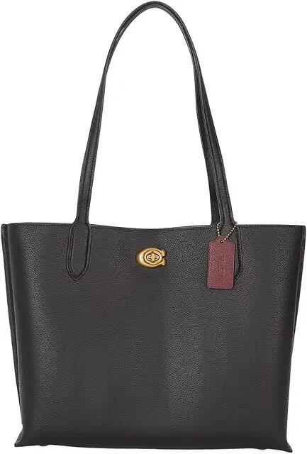 COACH Polished Pebble Leather Willow Tote (Black) Bags Cover