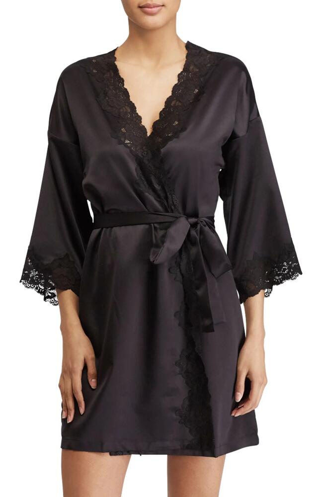 Lauren Ralph Lauren Lace Trim Satin Robe in Black Cover