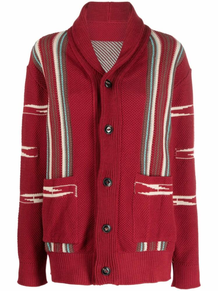 Fortela stripe-detail long-sleeve knitted cardigan - Red Cover