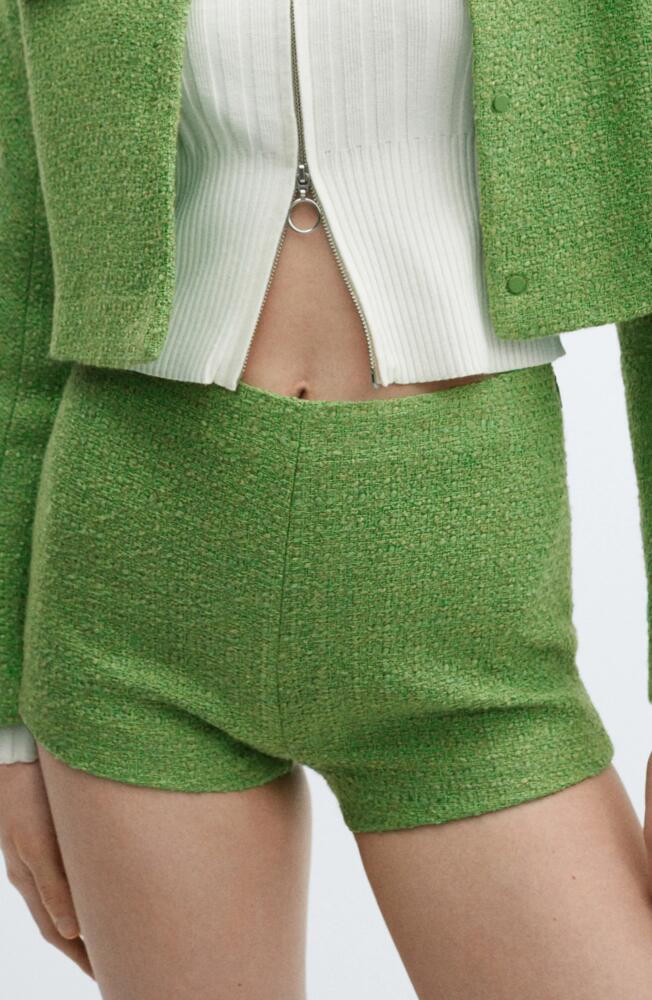 MANGO Napoles Tweed Shorts in Green Cover