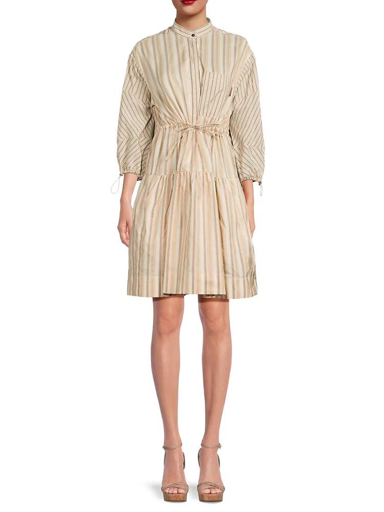 Brunello Cucinelli Women's Striped Silk Blend Mini Dress - Cream Beige Cover