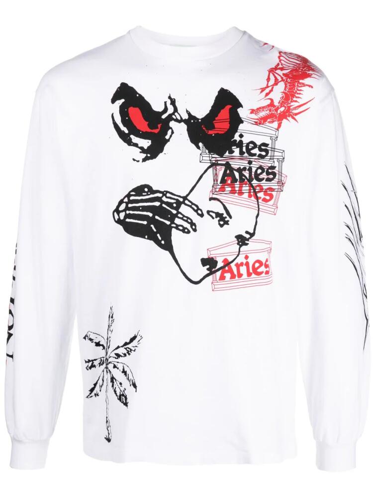 Aries graphic-print cotton jumper - White Cover