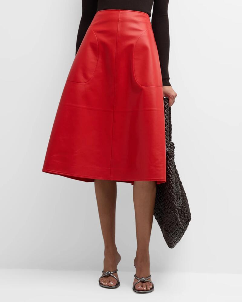 Bottega Veneta Cashmere Nappa Leather Midi A-Line Skirt Cover