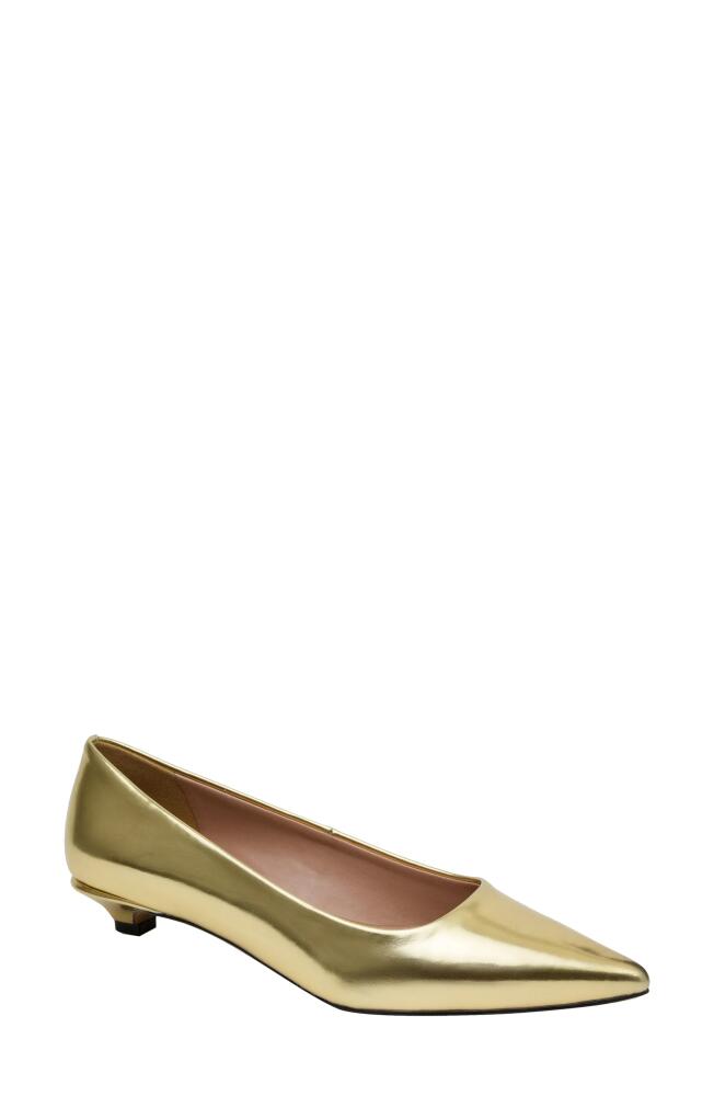 Linea Paolo Banks Patent Kitten Heel Pointed Toe Pump in Gold Cover