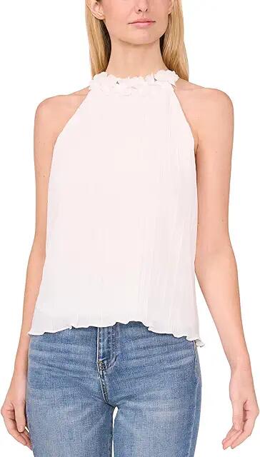 CeCe Pleated 3D Floral Halter Neck Top (New Ivory) Women's Clothing Cover