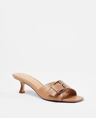 Ann Taylor Leather Buckle Strap Kitten Heel Sandals Cover