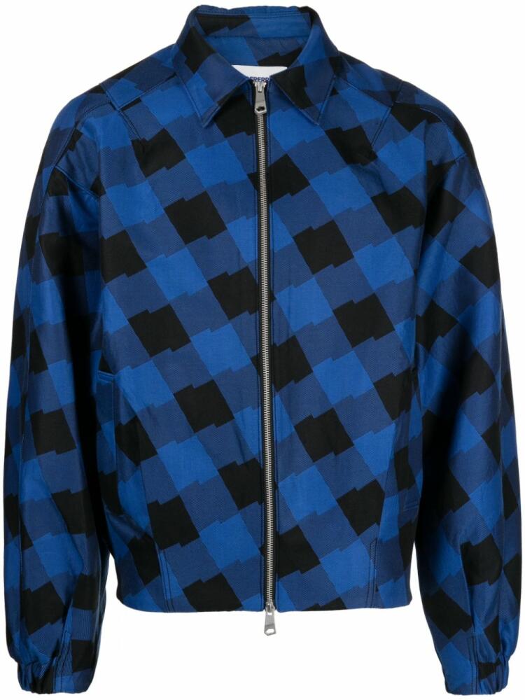 Ader Error logo-patch checked bomber jacket - Blue Cover