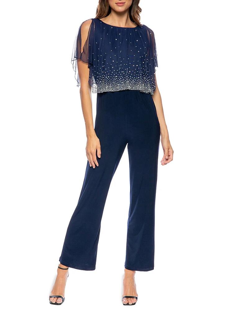 Marina Women's Embellished Cape Jumpsuit - Navy Cover