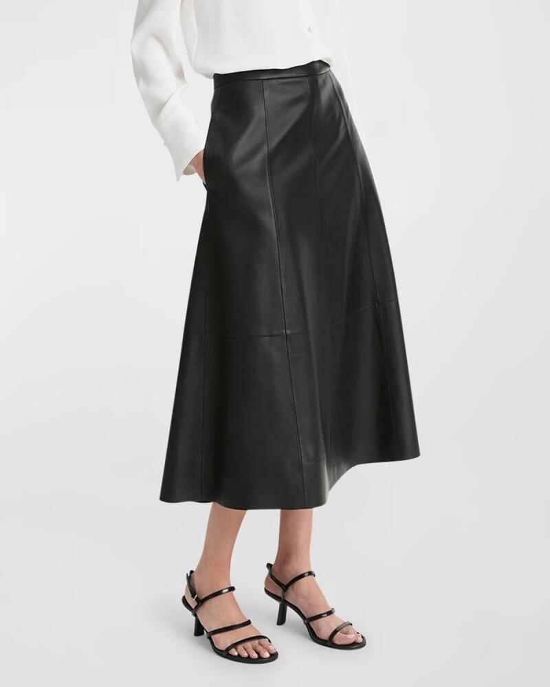 Vince Mid-Rise Flared Leather Midi Skirt Cover