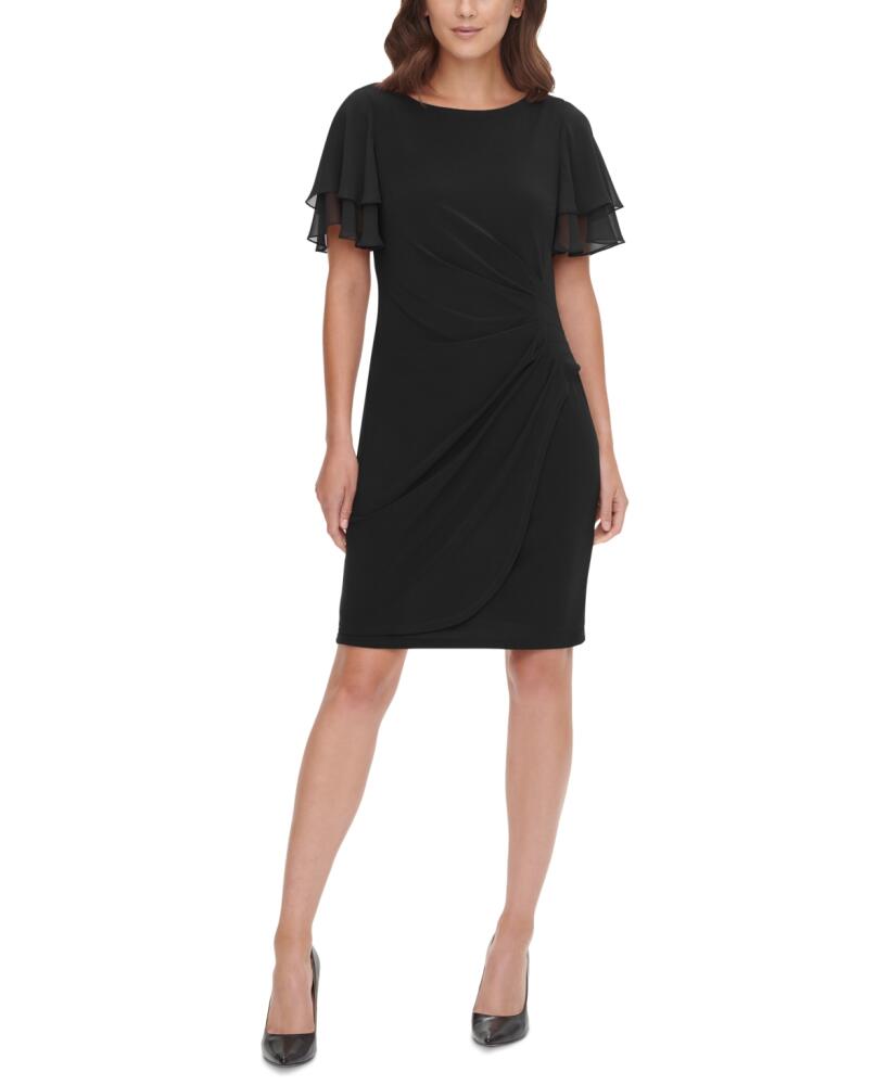 Jessica Howard Petite Chiffon-Sleeve Sheath Dress - Black Cover