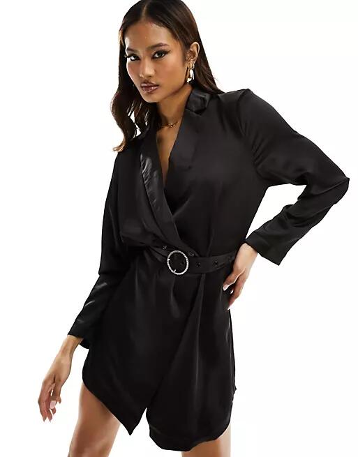 Only belted satin blazer mini dress in black Cover