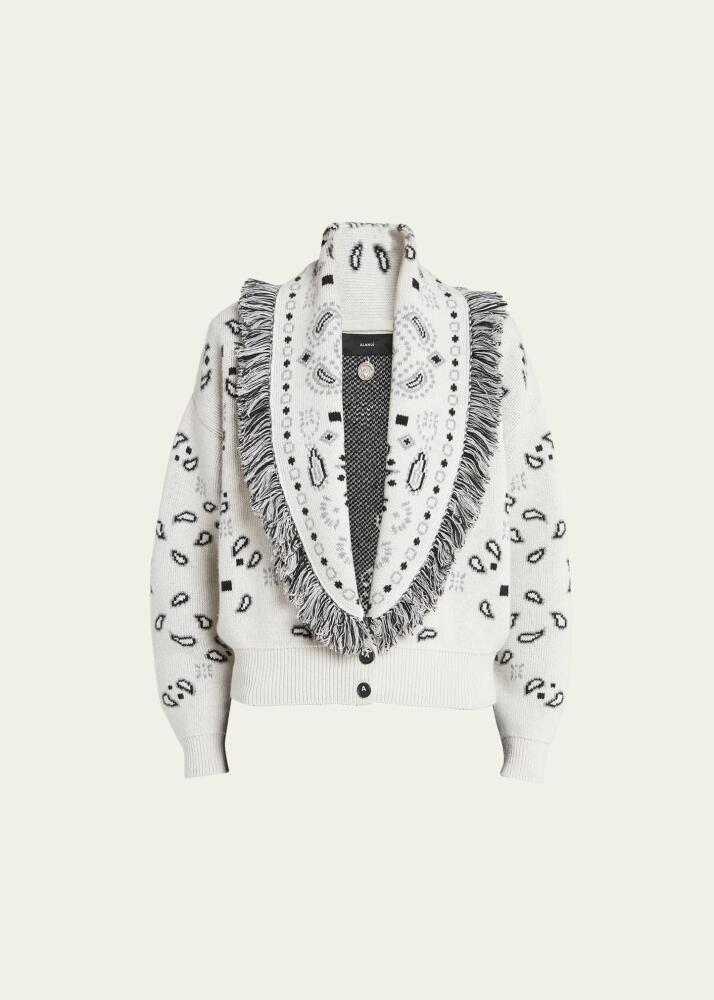 Alanui Bandana Jacquard Wool-Cashmere Cardigan Bomber, White Cover