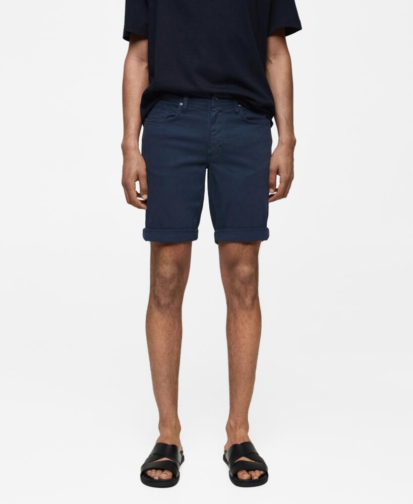 Mango Men's Denim Bermuda Shorts - Indigo Blue Cover