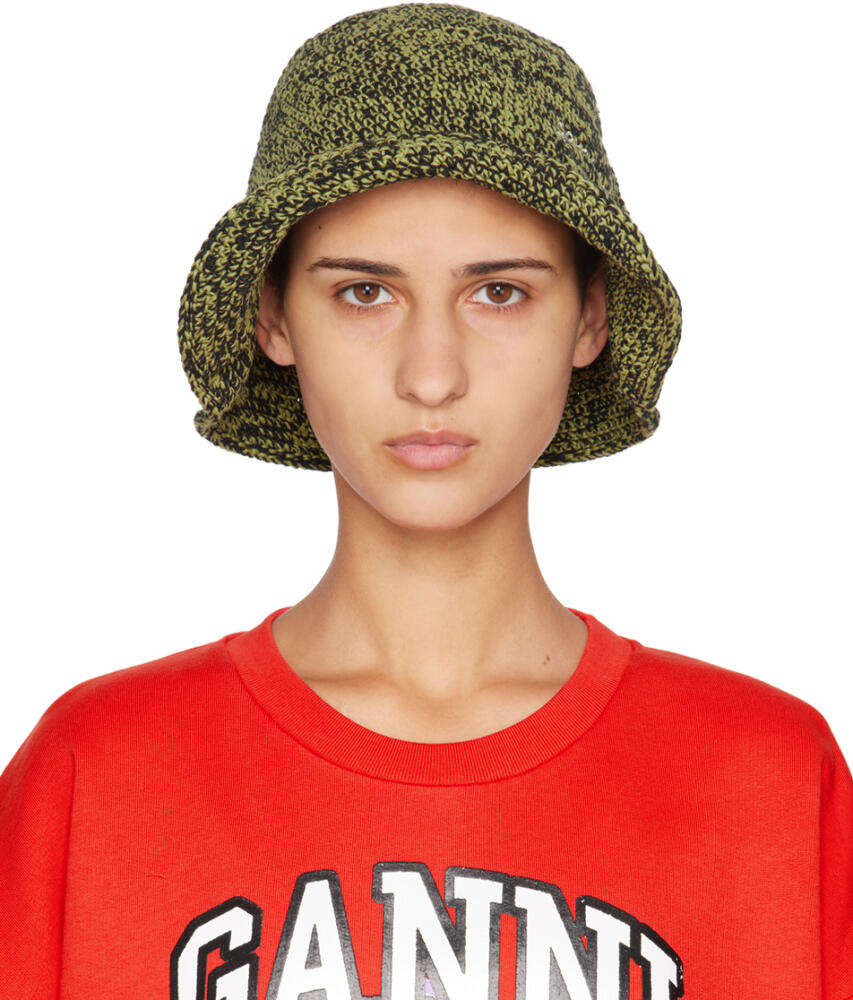 GANNI Black & Green Crochet Bucket Hat Cover