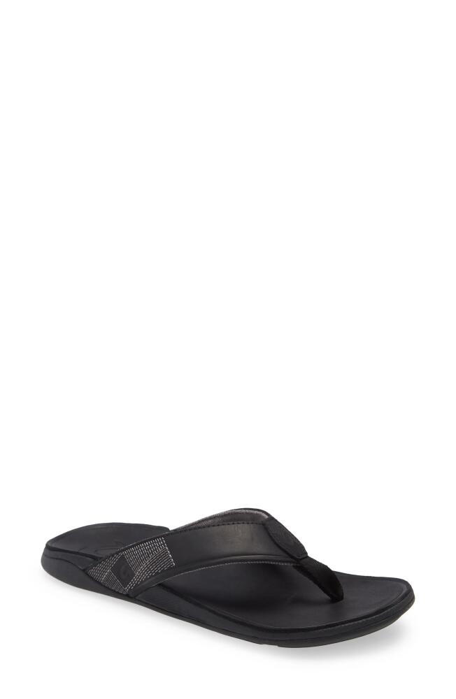 OluKai Tuahine Waterproof Flip Flop in Black /Black Cover