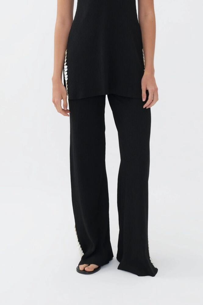 Nocturne Mother of Pearl Beaded Knit Pants in Black Cover