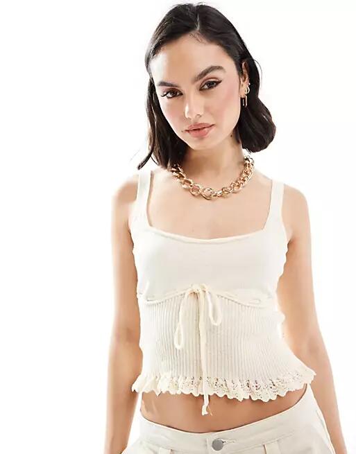 Mango bow front knit cami in beige-Neutral Cover