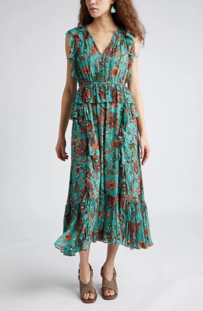 Ulla Johnson Adrienne Floral Silk Blend Midi Dress in Garden Bloom Cover