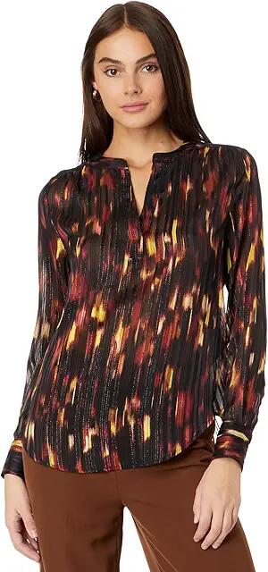 DKNY Long Sleeve Open V-Neck Blouse (Cabernet Multi) Women's Blouse Cover