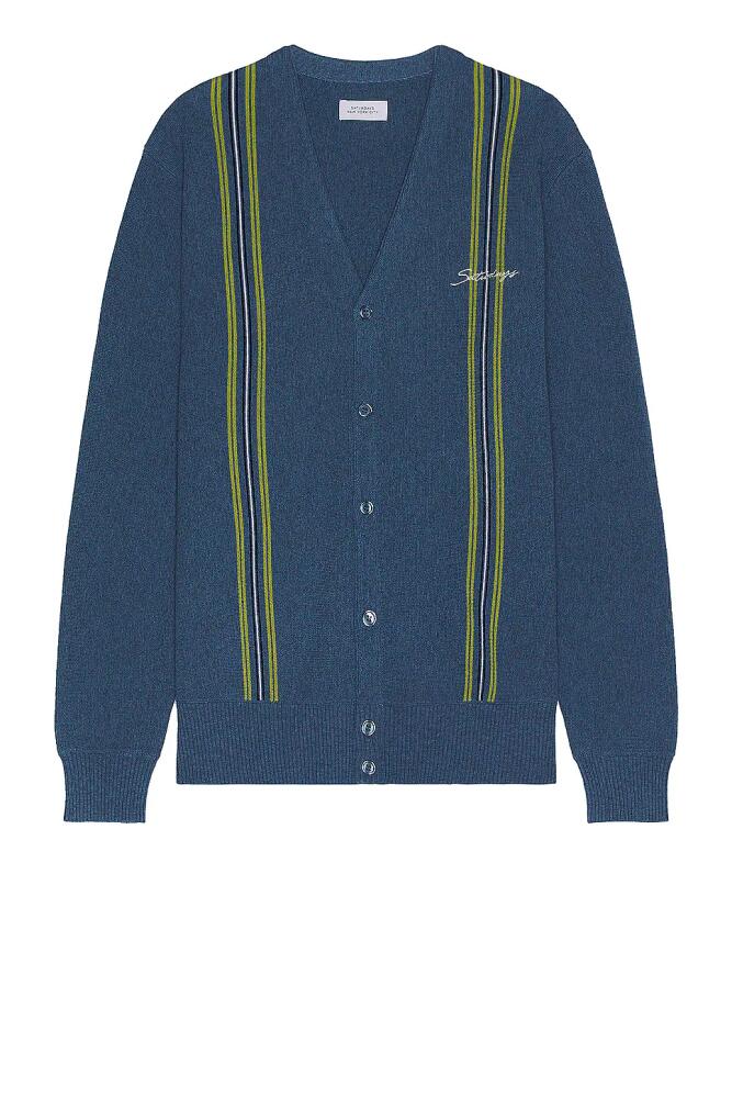 SATURDAYS NYC Michael High Guage Knit Cardigan in Blue Cover