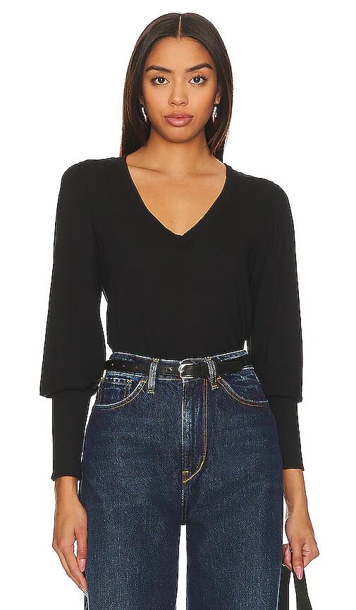 Bobi Banded Bottom Long Sleeve Top in Black Cover