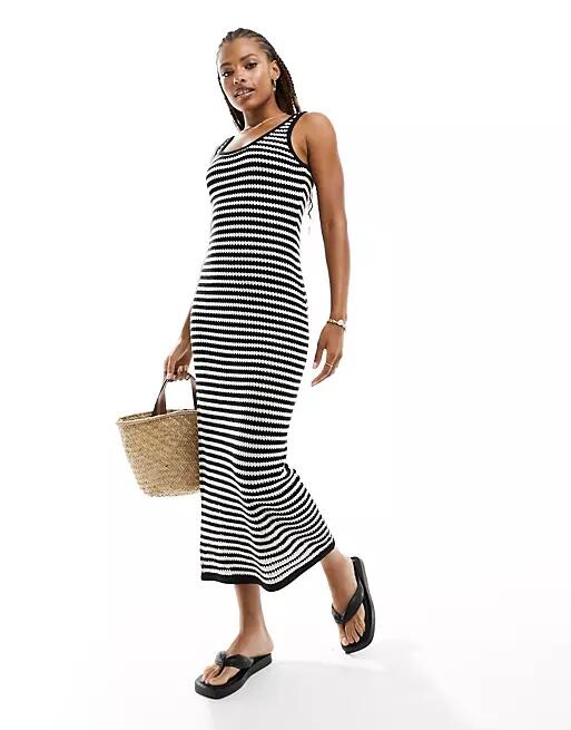 4th & Reckless albi knit maxi dress in black and cream stripe-Multi Cover