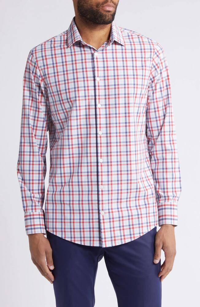 Mizzen+Main Leeward Trim Fit Plaid Performance Button-Up Shirt in Holly Berry Coastal Plaid Cover