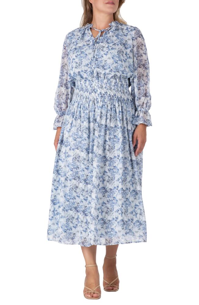 Standards & Practices Floral Long Sleeve Midi Dress in Blue White Print Cover