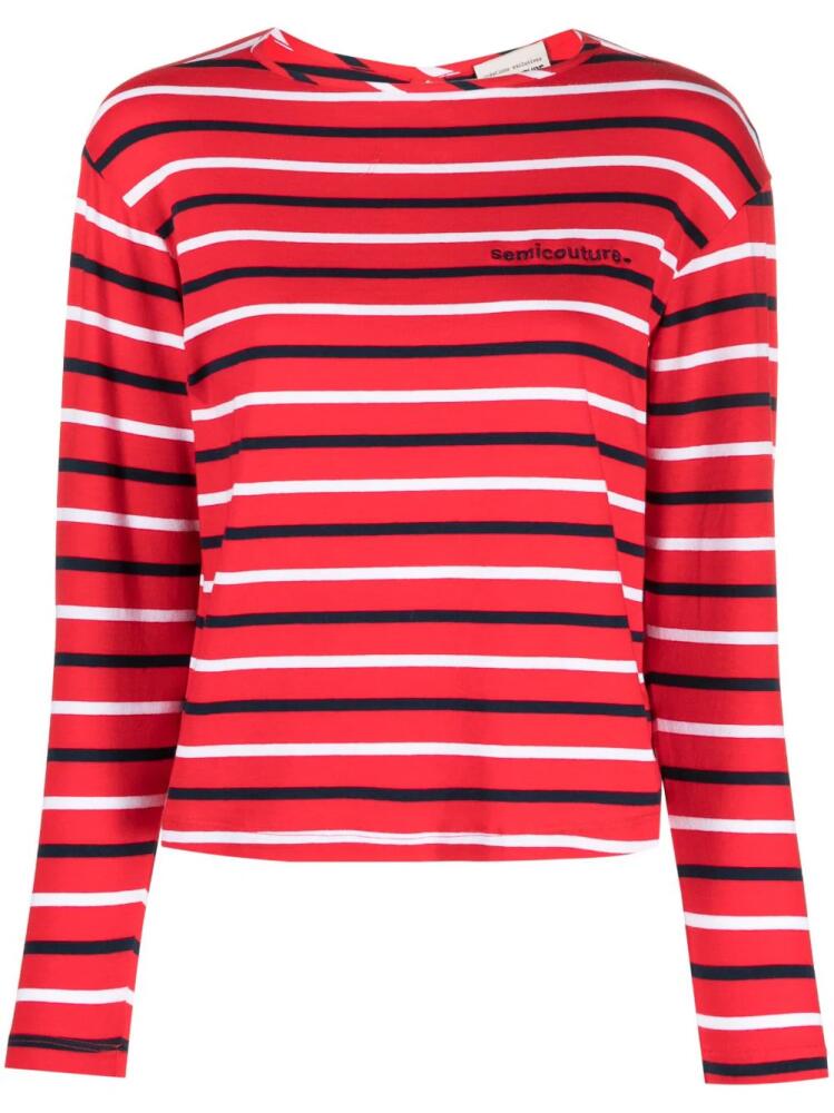 Semicouture stripe-print cotton T-shirt - Red Cover