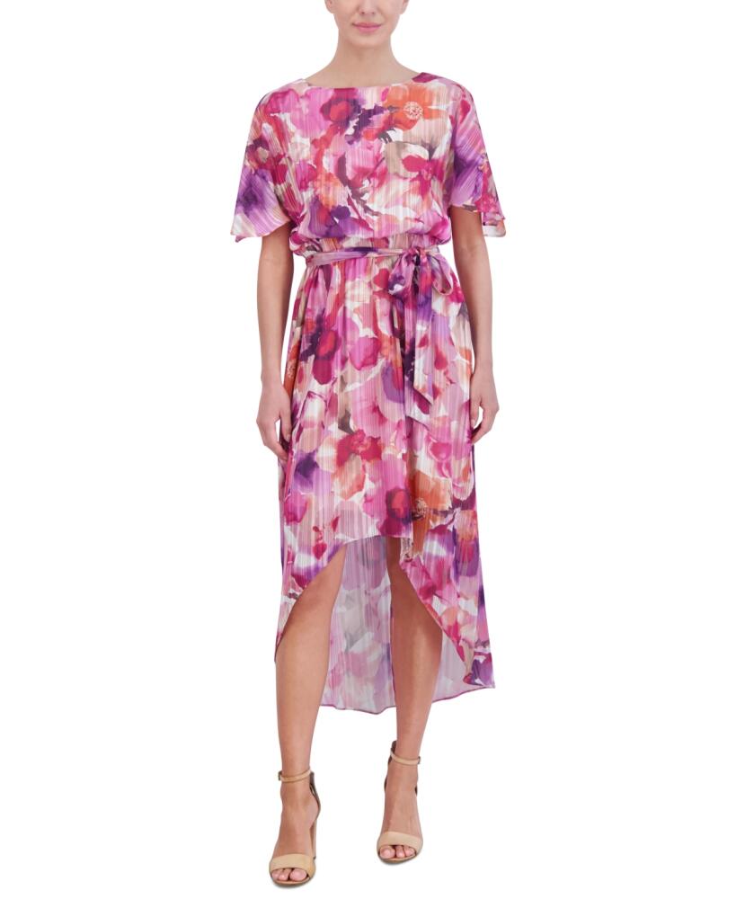 Jessica Howard Women's Printed Chiffon High-Low Midi Dress - Pink Cover