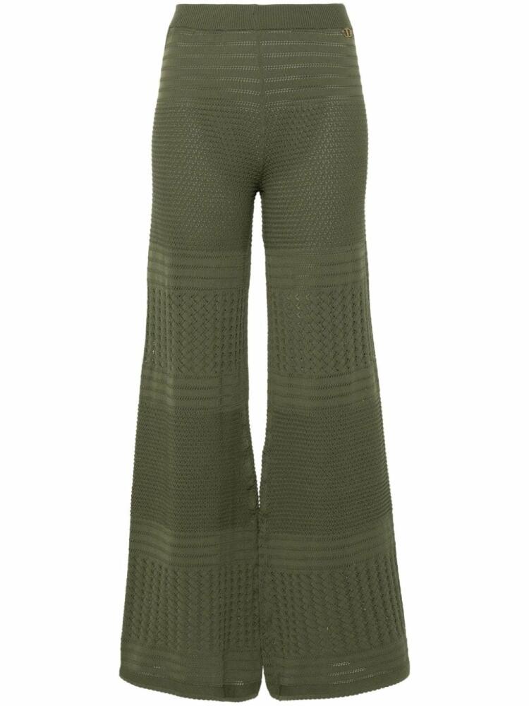 TWINSET pointelle-knit wide trousers - Green Cover