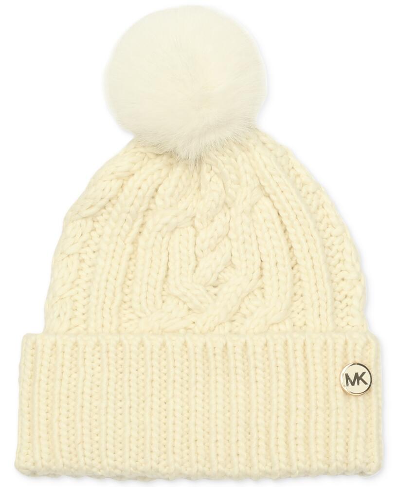 Michael Michael Kors Soft Knit Tangled Aran Cuff Pom Beanie - Cream Cover