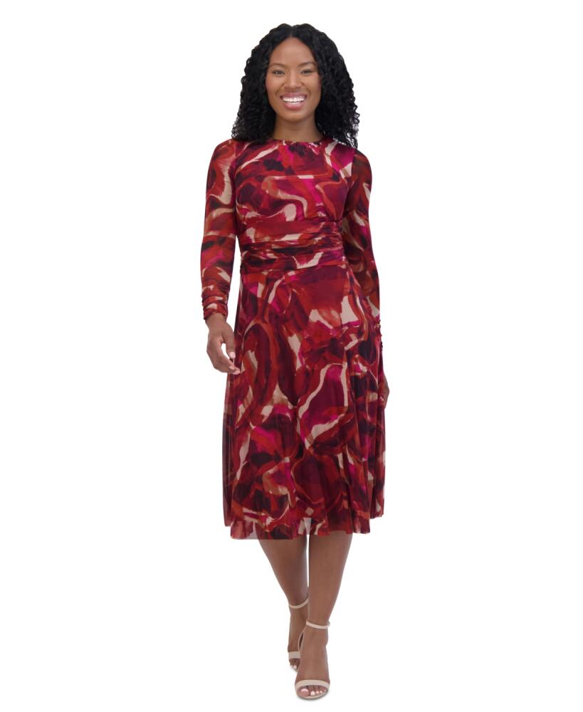 Jessica Howard Petite Printed Ruched-Waist Midi Dress - Red Multi Cover